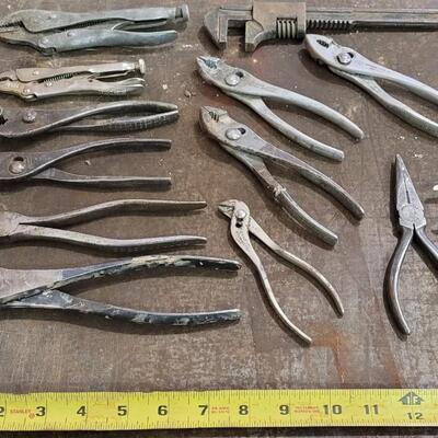 Lot 251: Assortment of Vintage Pliers and Wrench LOT H