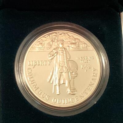 90% SILVER DOLLAR COLUMBUS QUINCENTENARY  WITH COA AND BOX