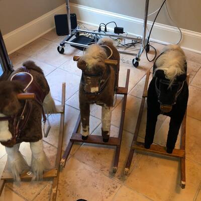 3 vintage rocking horses