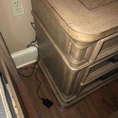 Two rustic end tables with power hook ups