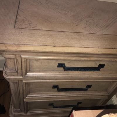 Two rustic end tables with power hook ups