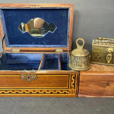 Lot 22: Antique Jewelry Box, Peerage English Brass Dinner Bell and More 