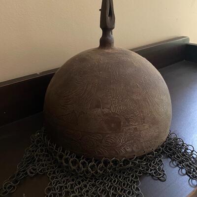 Lot 073: Antique Persian Khud Helmet with Ring Mail (Chain)