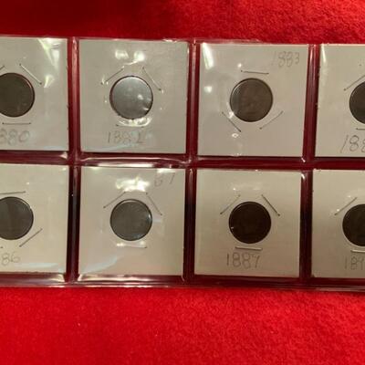 8 DIFFERENT DATED INDIAN HEAD CENTS 1880-1892