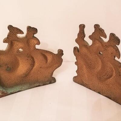 Lot #167  Vintage Pair of Heavy Metal Bookends - Sailing Ships