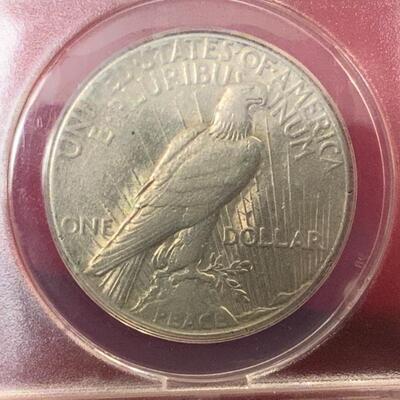 1923 S GRADED AND SLABBED PEACE 90% SILVER DOLLAR