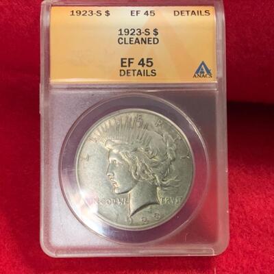 1923 S GRADED AND SLABBED PEACE 90% SILVER DOLLAR