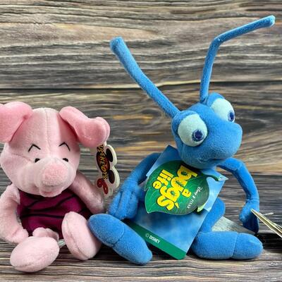 A Bugs Life and Piglet Mouseketoys plush Beanie Stuffed Animals