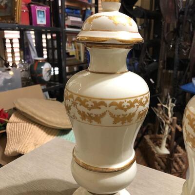 Two Italian baluster shape vases with lids
