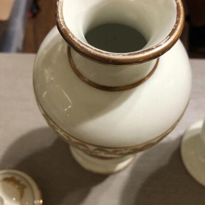 Two Italian baluster shape vases with lids