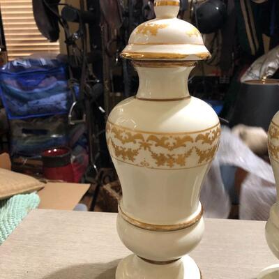 Two Italian baluster shape vases with lids