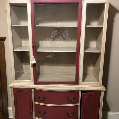 New rustic China cabinet with red accents
