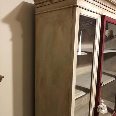 New rustic China cabinet with red accents