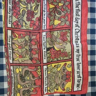 Lot 276: (2) New Santa Hats & Vintage Irish Linen 12 Days of Christmas Dish Towel 
