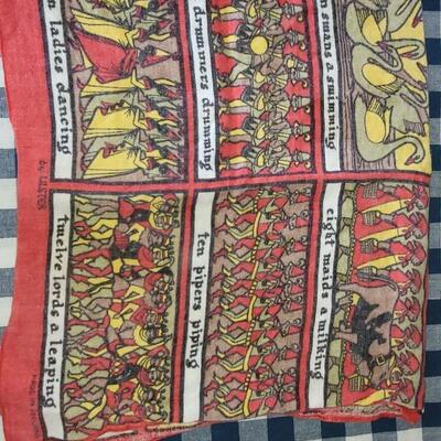 Lot 276: (2) New Santa Hats & Vintage Irish Linen 12 Days of Christmas Dish Towel 