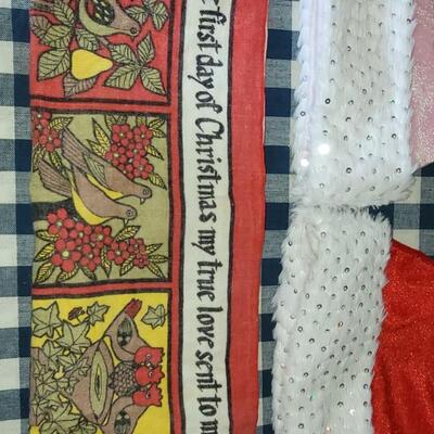 Lot 276: (2) New Santa Hats & Vintage Irish Linen 12 Days of Christmas Dish Towel 