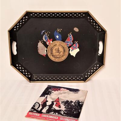 Lot #182  Vintage Tole Tray with Confederate Flags - 1938 Chickamauga Battlefield Reunion Program