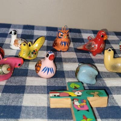 Lot 280: Ceramic Christmas Ornaments and Wood Cross Lot 