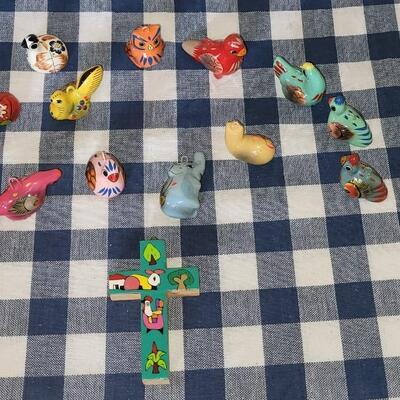 Lot 280: Ceramic Christmas Ornaments and Wood Cross Lot 