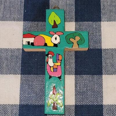 Lot 280: Ceramic Christmas Ornaments and Wood Cross Lot 