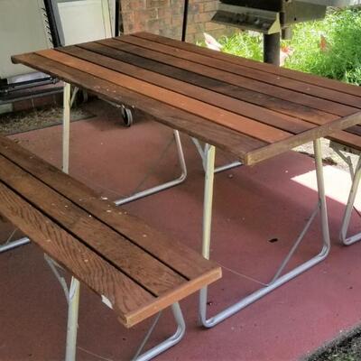 Lot #201  Portable Picnic Table and Two benches