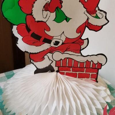 Lot 336: Christmas Lighted Poinsettias & Holly and Paper Santa with Folding Honeycomb 