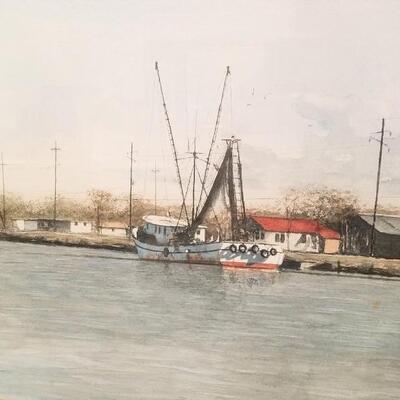 Lot #228   Shrimp Boat Print in Frame - no signature