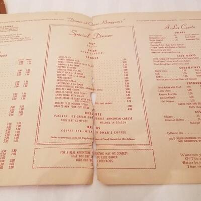 Lot #229  Two Vintage Menus - Trader Joe's and Omar Khayyam - 1950's