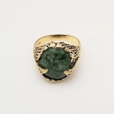 Lot #241  14kt yellow gold & jade ring - sz 7.5