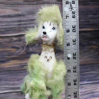 Vintage Ceramic Poodle Figurine w/ Green Faux Fur