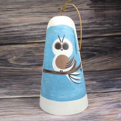 Vintage Tesa Matte Ceramic Pottery Owl Wind Chime Bell