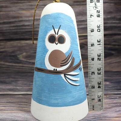 Vintage Tesa Matte Ceramic Pottery Owl Wind Chime Bell