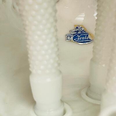 Lot 3 Fenton Hobnail Milk Glass Eperne 9" Ruffled Edge 3 Stems Original Sticker
