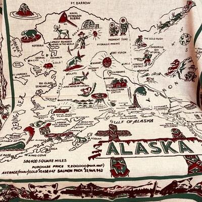Lot 7 Group Vintage Souvenirs From Alaska State Map Tablecloth + Native Doll 