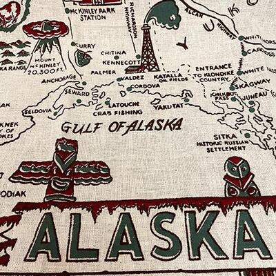 Lot 7 Group Vintage Souvenirs From Alaska State Map Tablecloth + Native Doll 