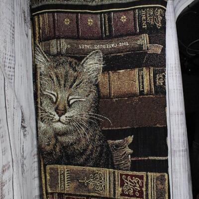 Cat Sleeping Amongst Books Fringed Throw Blanket