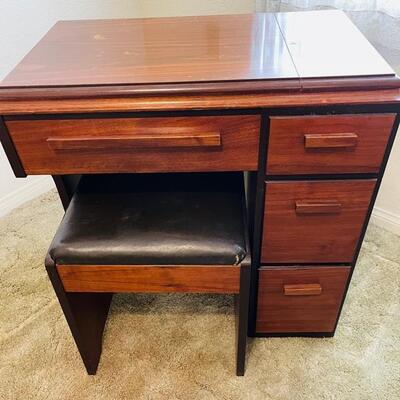 Lot 13 Vintage Singer Sewing Machine In Cabinet With Matching Stool Working