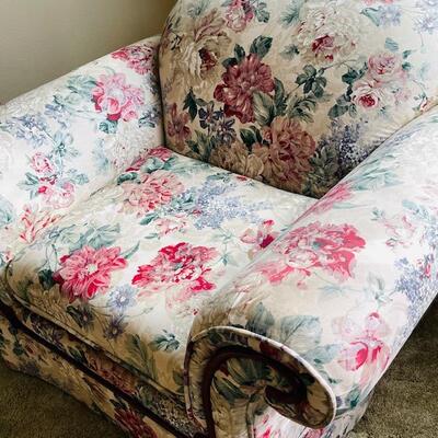 Lot 22 Floral Arm Chair Roll Over Arms with Wood Trim