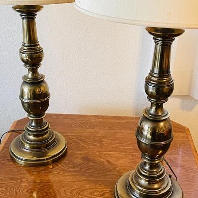 Lot 25 Pair Brass Table Lamps  w. Shades