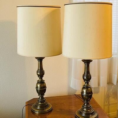 Lot 25 Pair Brass Table Lamps  w. Shades