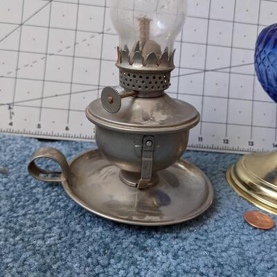 #21 Vintage Oil Lamps- Cobalt Blue Glass & Metal Kerosene
