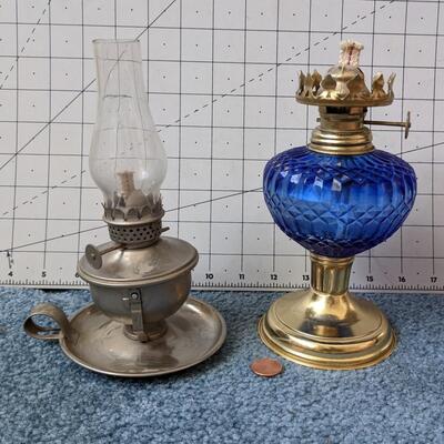 #21 Vintage Oil Lamps- Cobalt Blue Glass & Metal Kerosene