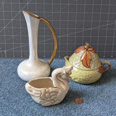 #84 Milkglass/Gold Colored Vase & Decor