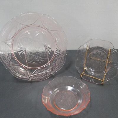 Lot 13 - 19 - Pink Crystal Etched Glass Dishes