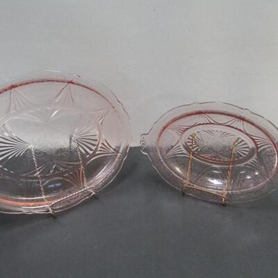 Lot 15 - Pink Crystal Etched Glass Dishes