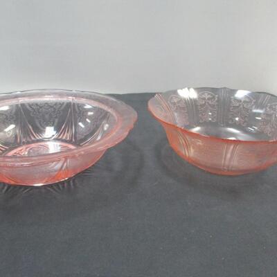 Lot 16 - Pink Crystal Etched Glass Dishes