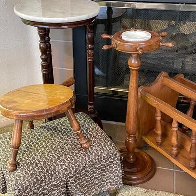 Lot 42 Group Stools Magazine Rack Ashtray Stand Plant Stand