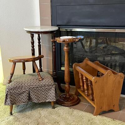 Lot 42 Group Stools Magazine Rack Ashtray Stand Plant Stand