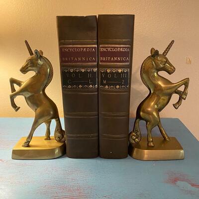Solid brass vintage unicorn bookends