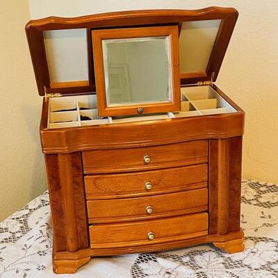 Lot 56 Wood Jewelry Box 4 Drawers Top & Side Open